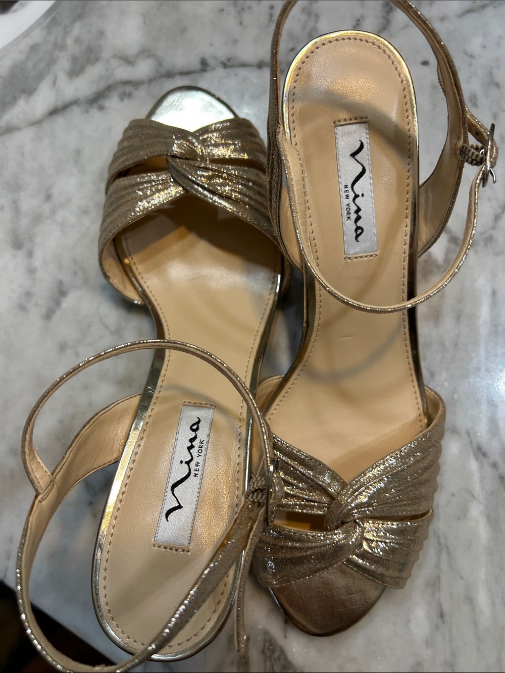 Nina Metallic Gold Knotted Slingback Heels - Picture 7 of 7